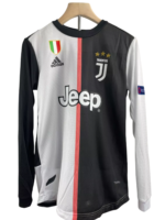 2019-20 Cristiano Ronaldo #7 Juventus Home Retro Player Version Soccer Jersey with UCL Patch - Long Sleeve - 图片 2