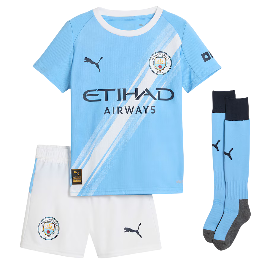 e064751906.webp Manchester City Home Kids Soccer Jerseys Kit 2025-26 (Jersey+Shorts+Socks) - 图片 1