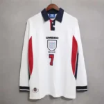 1998 England World Cup Home Retro Jersey Long Sleeve #7 BACKHAM #20 OWEN